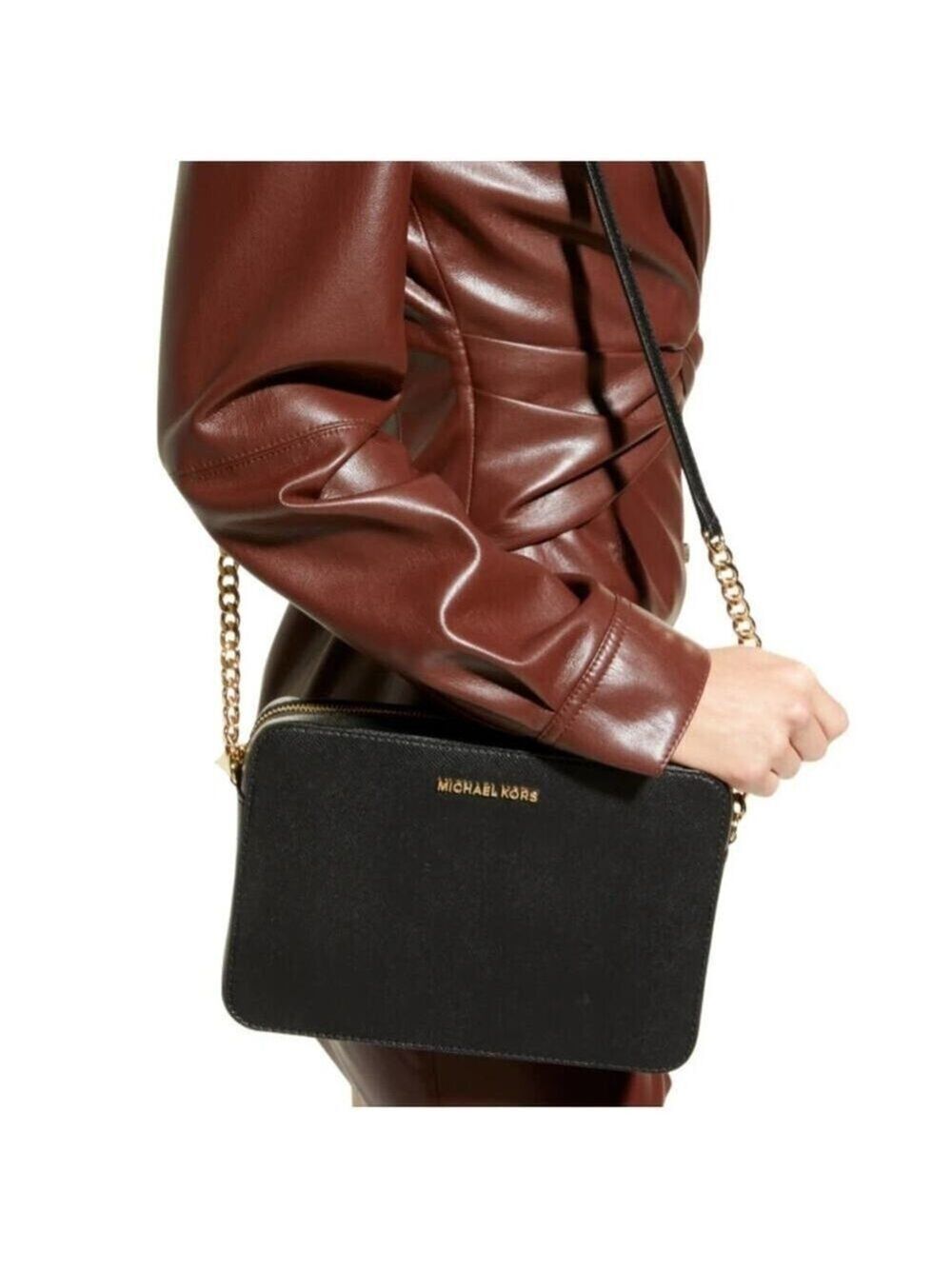 Michael Kors Jet Set Large Black Saffiano Leather Crossbody Bag - Picture 5 of 8